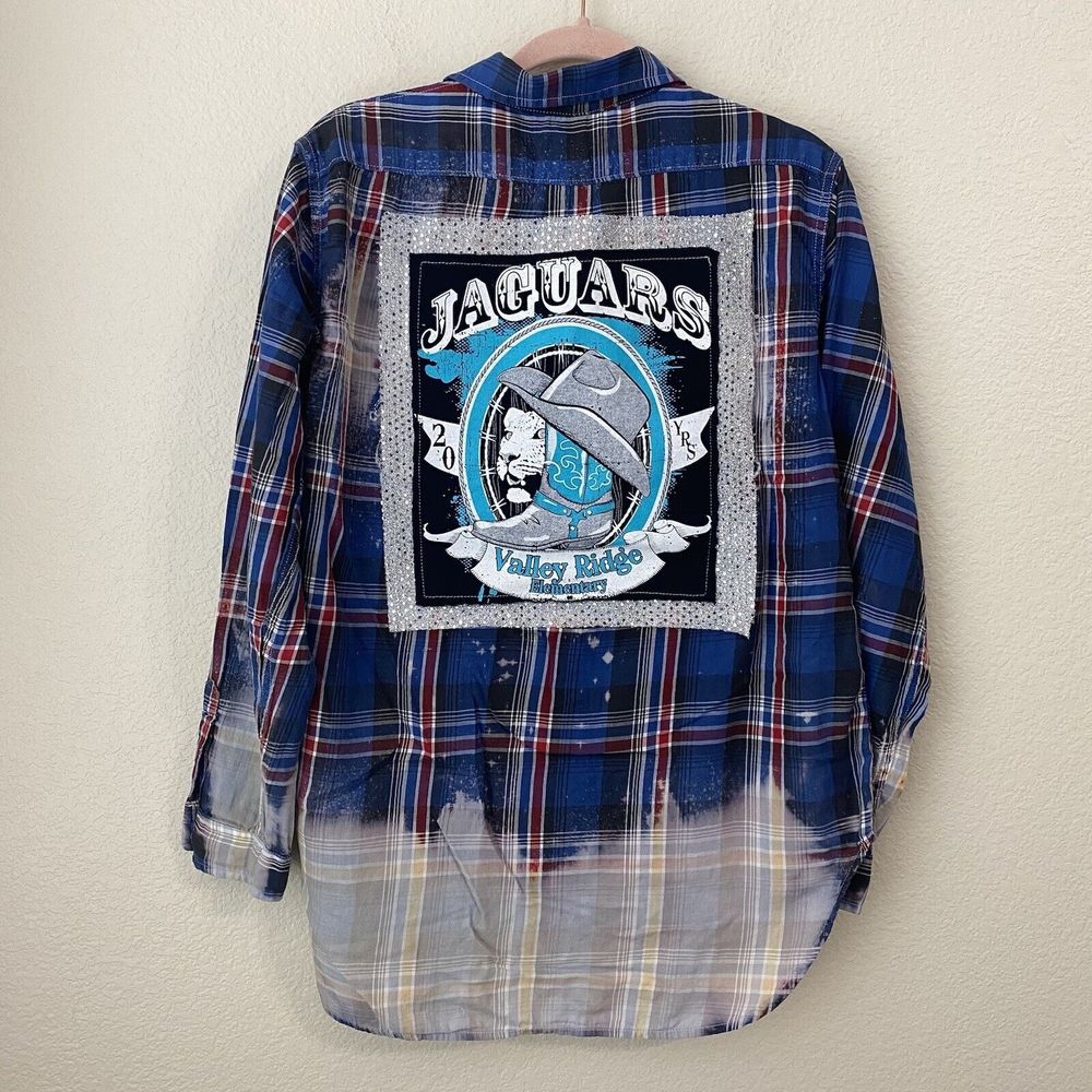 Denim & Supply Ralph Lauren Shirt Womens Large Plaid RL Boyfriend Graphic Blue